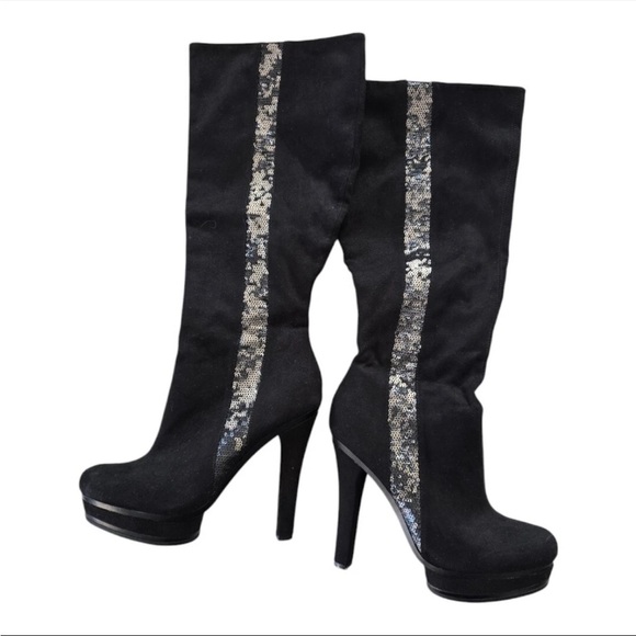 Jennifer Lopez Boots Womens 7.5M Malina Tall High Heels Sequins 112913 Black - Picture 2 of 15